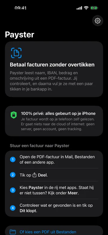 Startscherm met uitleg hoe je een factuur naar Payster stuurt.